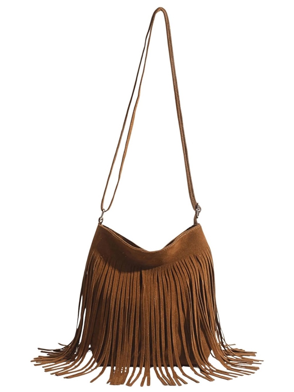 Fringe Suede Crossbody Bag in Brown